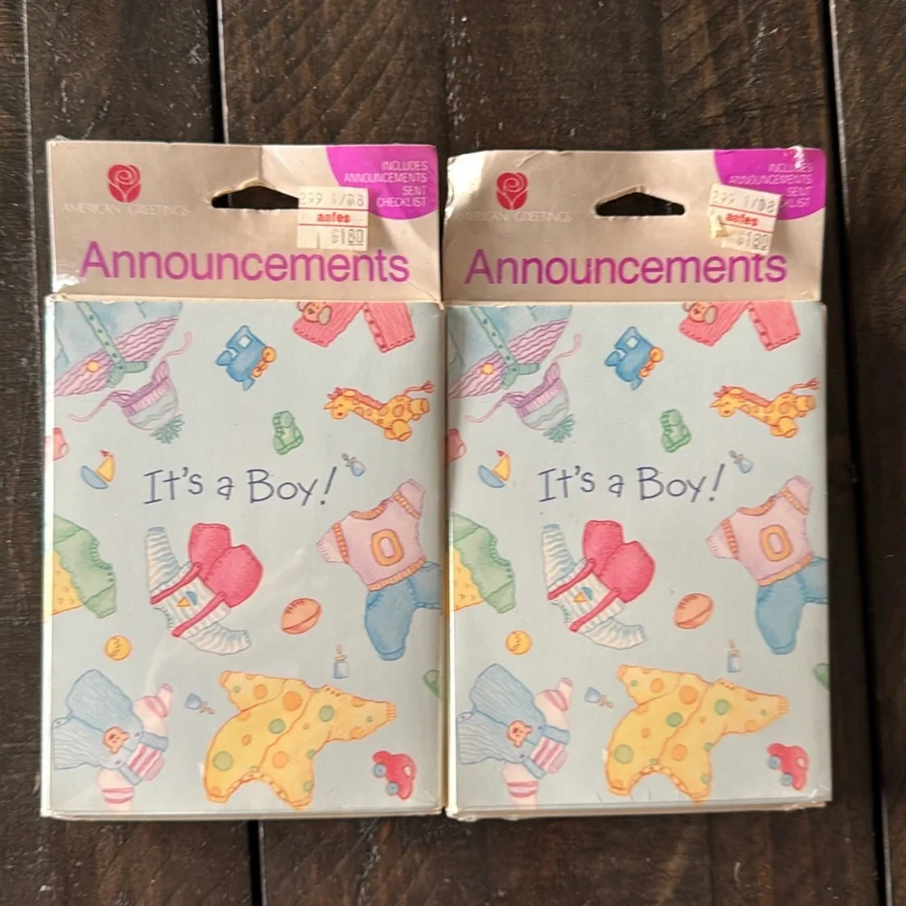 2 packages of vintage 1980s baby boy birth announcement.